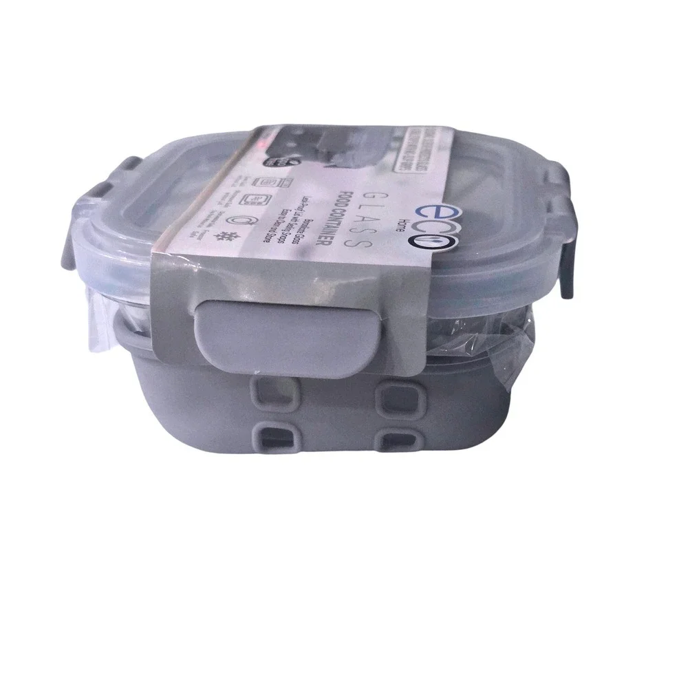 Eco Home Glass Food Container 10.8oz Grey Silicone Sleeve Leak Proof EC23-10982